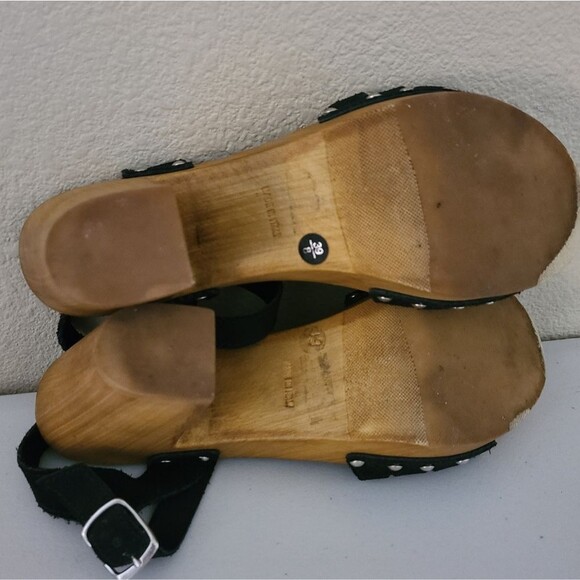 charles david block heel sandals chunky wood platform black size 8 - Picture 6 of 7